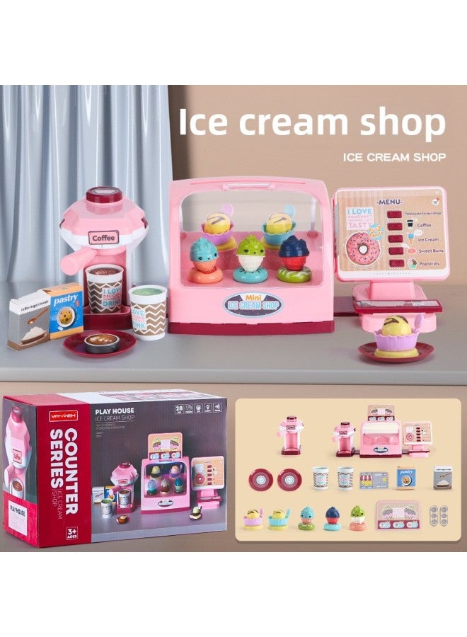 Children's Simulation Ice Cream Pizza Hamburger Juicer Cash Register Coffee Machine Supermarket Shopping Play Toys-Color:3 In 1 Ice Cream Table (sealed Box) 3381  - Image 1