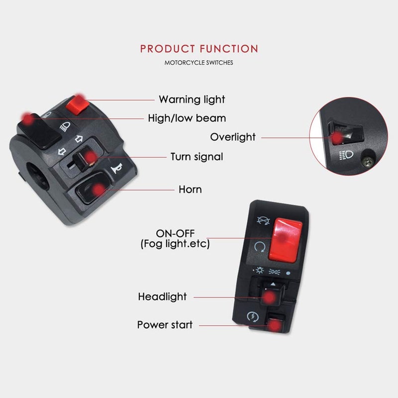 Feiteplus 7/8" 22mm ATV Motorcycle Handlebar Control Switches for Horn, Turn Signal, and Lights - Image 3