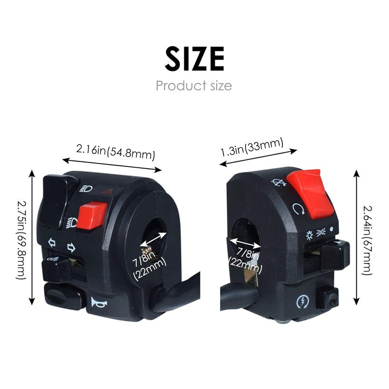 Feiteplus 7/8" 22mm ATV Motorcycle Handlebar Control Switches for Horn, Turn Signal, and Lights - Image 4