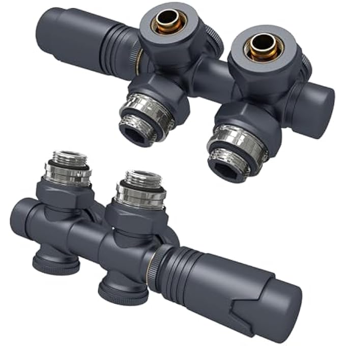 VALVE FITTINGS VALVE TAP BLOCK SET WITH THERMOSTAT ANTHRACITE, TAP BLOCK HEATING ACCESSORIES CORNER AND PASSAGE SHAPE, 7 ADJUSTABLE GEARS, 16 X G1/2 INCH (2 PIECES, ANTHRACITE) - Image 2