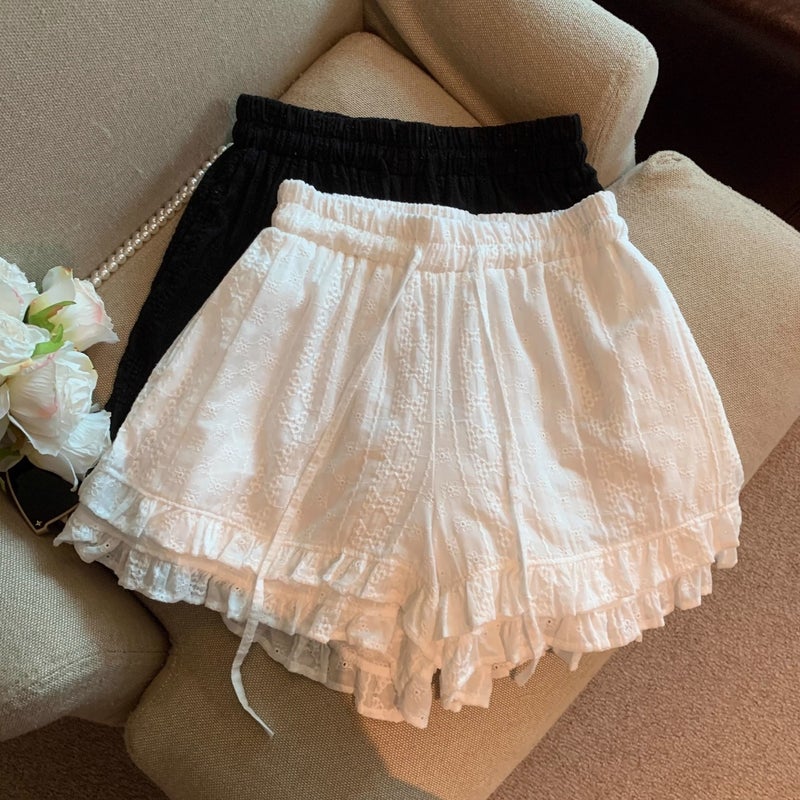 Plus size chubby mm French lace tie drawstring lace splicing shorts spring and autumn sweet versatile loose casual hot pants - Image 3