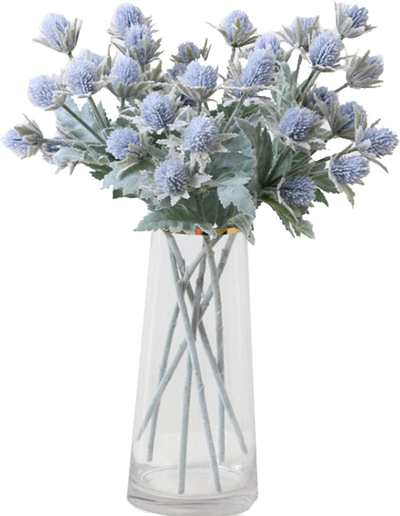 TBUY ROSE 6 Pack Artificial Eryngiums Eryngium Faux Plants for Garden Wedding Prom Party Bouquet Floral Arrangement Blue