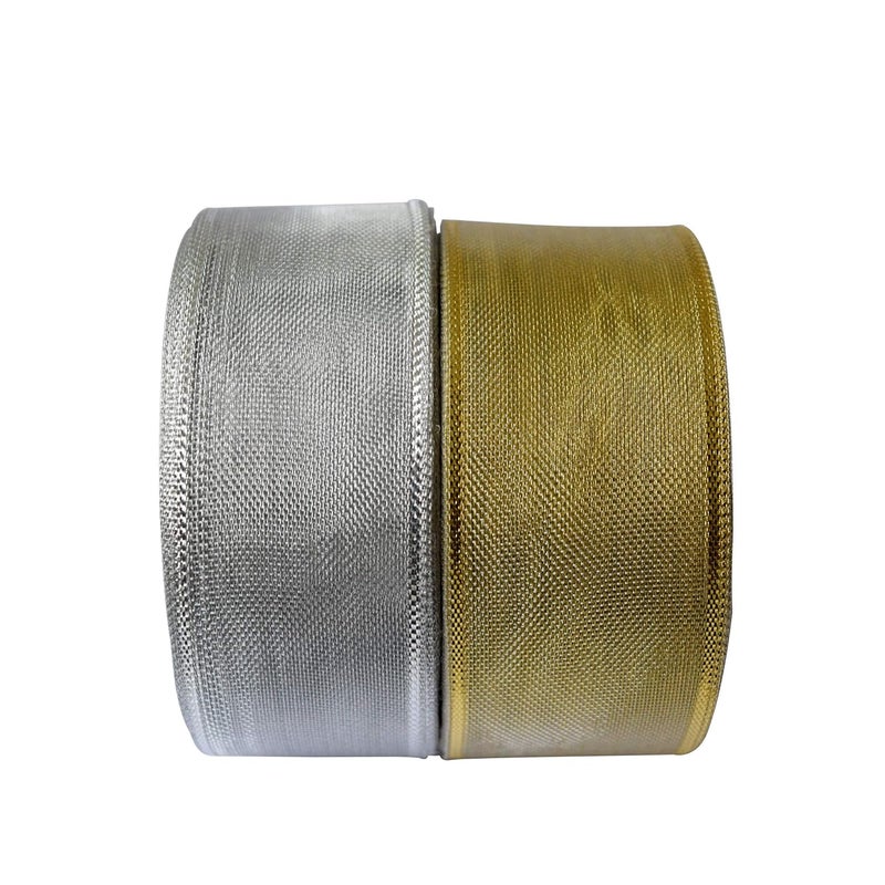 Finesse Net Ribbon Decoration, Gift Wrapping, Multi-Purpose Use (Gold and Silver, Size : 1.5 Inch, Packing : 25 Mtrs/Roll) Pack of 2