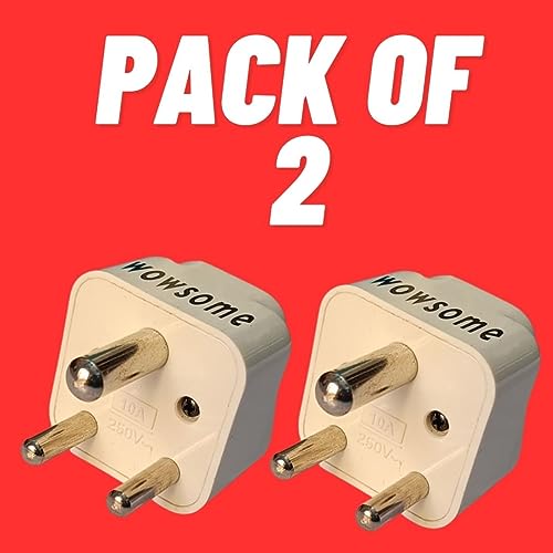 Wowsome USA, UK, Australia, China to India Travel Plug Adapter – Pack of 2 – World Wide Pin to Indian Type D Converter, Universal Socket for Laptop, Mobile Charger & Camera, White - Image 2