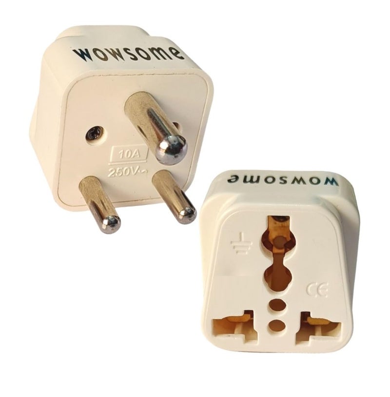 Wowsome USA, UK, Australia, China to India Travel Plug Adapter – Pack of 2 – World Wide Pin to Indian Type D Converter, Universal Socket for Laptop, Mobile Charger & Camera, White - Image 1