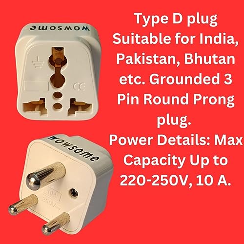 Wowsome USA, UK, Australia, China to India Travel Plug Adapter – Pack of 2 – World Wide Pin to Indian Type D Converter, Universal Socket for Laptop, Mobile Charger & Camera, White - Image 4