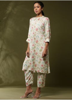 Abhishti Close neck floral 2pc kurta set-offwhite  - Image 3