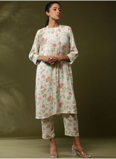 Abhishti Close neck floral 2pc kurta set-offwhite  - Image 4