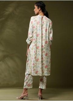 Abhishti Close neck floral 2pc kurta set-offwhite  - Image 5