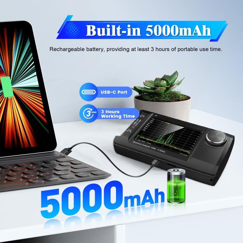 Upgraded Handheld Spectrum Analyser 4 inch IPS LCD SA5 Multi-function Spectrum Analyser 100k-5.3GHz 2-in-1 Signal Generator Built-in 5000mAh Large Capacity Linkable to pc - Image 4