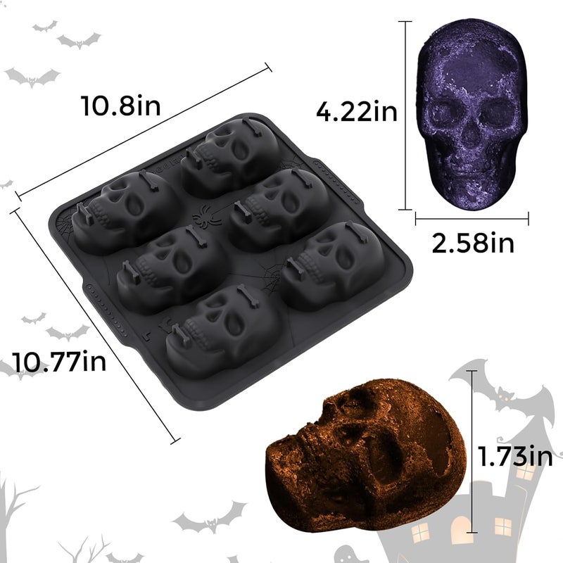 FUNBAKY Skull Baking Pan, Metal Reinforced Frame Silicone Skull Cake Mold - Halloween Nonstick Large Molds for Baking with Handle, Easy to Move Oven 1 Pack - Image 4