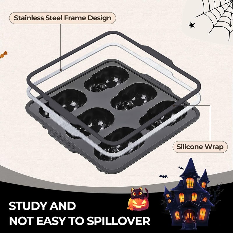 FUNBAKY Skull Baking Pan, Metal Reinforced Frame Silicone Skull Cake Mold - Halloween Nonstick Large Molds for Baking with Handle, Easy to Move Oven 1 Pack - Image 2
