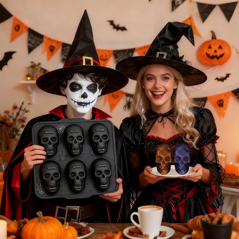 FUNBAKY Skull Baking Pan, Metal Reinforced Frame Silicone Skull Cake Mold - Halloween Nonstick Large Molds for Baking with Handle, Easy to Move Oven 1 Pack - Image 5