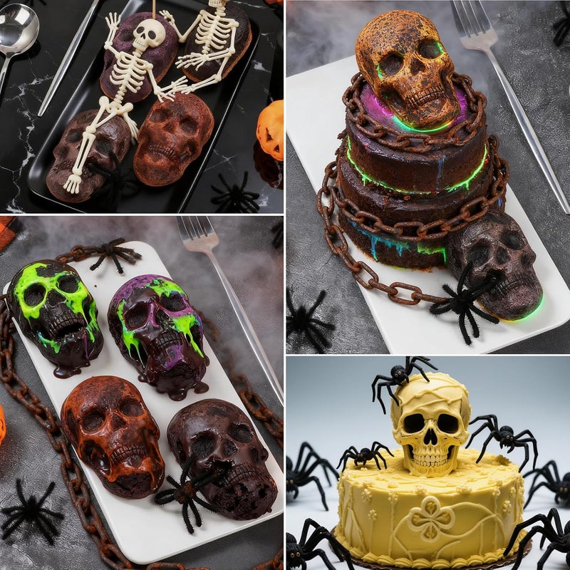 FUNBAKY Skull Baking Pan, Metal Reinforced Frame Silicone Skull Cake Mold - Halloween Nonstick Large Molds for Baking with Handle, Easy to Move Oven 1 Pack - Image 3