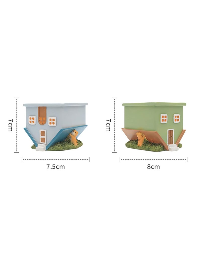 Generic Succulent Plant Pot, House-Shaped Kitten Decorative Flower Pot, With Drainage Holes, Multifunctional Creative Decoration, Desktop Flower Pot Pen Holder, Suitable For Home Desk Garden Decoration  - Image 2