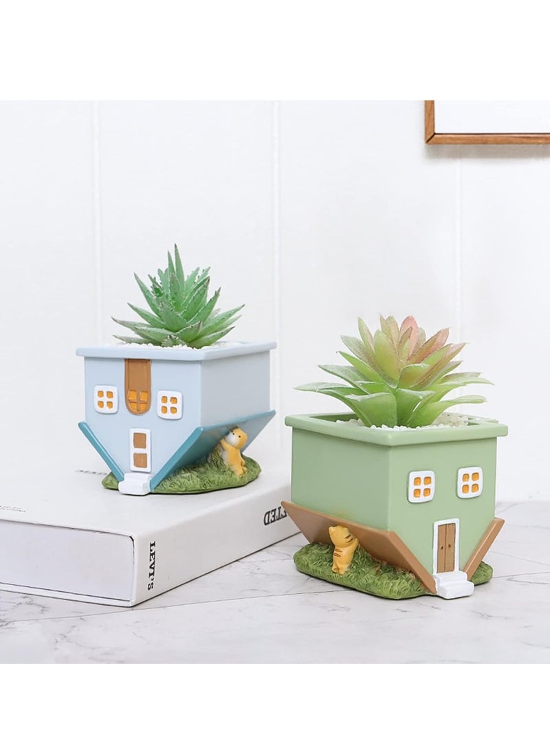Generic Succulent Plant Pot, House-Shaped Kitten Decorative Flower Pot, With Drainage Holes, Multifunctional Creative Decoration, Desktop Flower Pot Pen Holder, Suitable For Home Desk Garden Decoration  - Image 3