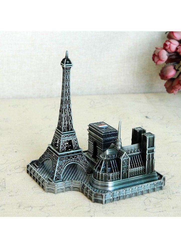 Generic Metal Notre Dame Cathedral in Paris Eiffel Tower Arc De Triomphe France Landmark Model Tourist Souvenir Gift Home Office Decor 