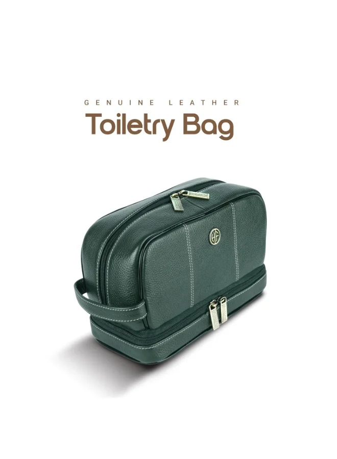 HAMMONDS FLYCATCHER Leather Toiletry Bag for Men and Women Cosmetic Organizer Bag, Travel Organizer Pouch, Shaving Kit Bag for Men Toiletry Pouch for Men with Multiple Pockets - Green