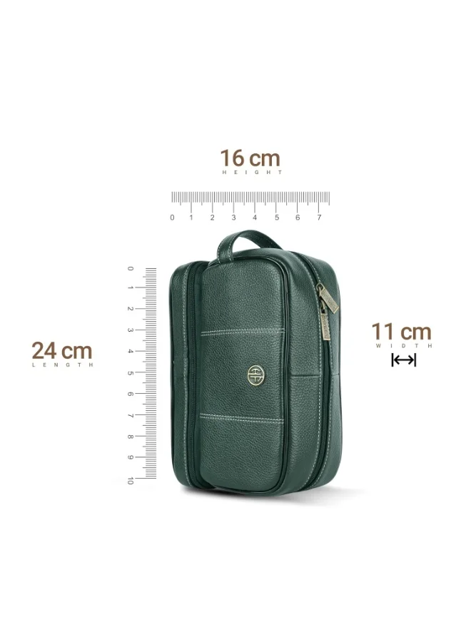 HAMMONDS FLYCATCHER  Leather Toiletry Bag for Men and Women Cosmetic Organizer Bag, Travel Organizer Pouch, Shaving Kit Bag for Men Toiletry Pouch for Men with Multiple Pockets - Green  | Best Price UAE