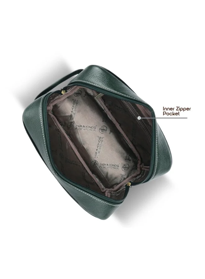 HAMMONDS FLYCATCHER  Leather Toiletry Bag for Men and Women Cosmetic Organizer Bag, Travel Organizer Pouch, Shaving Kit Bag for Men Toiletry Pouch for Men with Multiple Pockets - Green  | Best Price UAE