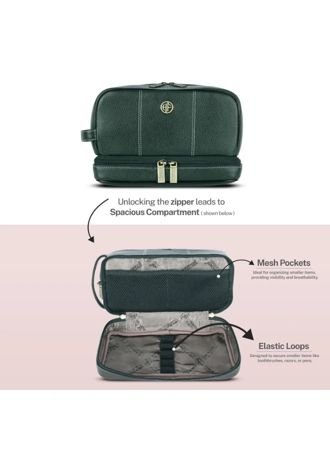 HAMMONDS FLYCATCHER  Leather Toiletry Bag for Men and Women Cosmetic Organizer Bag, Travel Organizer Pouch, Shaving Kit Bag for Men Toiletry Pouch for Men with Multiple Pockets - Green  | Best Price UAE