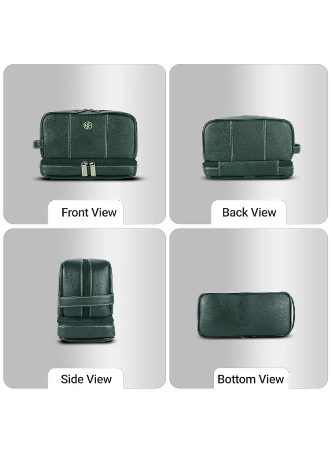 HAMMONDS FLYCATCHER  Leather Toiletry Bag for Men and Women Cosmetic Organizer Bag, Travel Organizer Pouch, Shaving Kit Bag for Men Toiletry Pouch for Men with Multiple Pockets - Green  | Best Price UAE