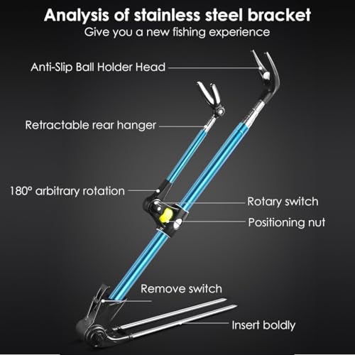 Proberos® 1.7m Retractable Fishing Rod Holder with Ground Nail Bank Fishing Rod Set Lake Fishing Pole Stand, Fishing Rod Holder, Adjustable Aluminium Support Stand for Lake Fishing - Image 5