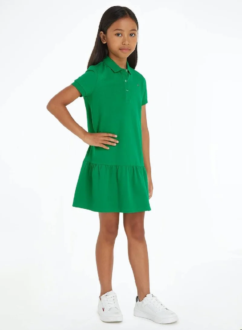 TOMMY HILFIGER Girls' Essential Dropped Waist Polo Dress - Stretch cotton,  Green for Women | Best Price Bahrain