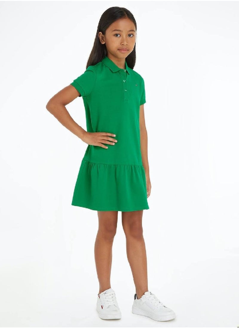 TOMMY HILFIGER - Girls' Essential Dropped Waist Polo Dress -  Stretch cotton, Green - Image 1
