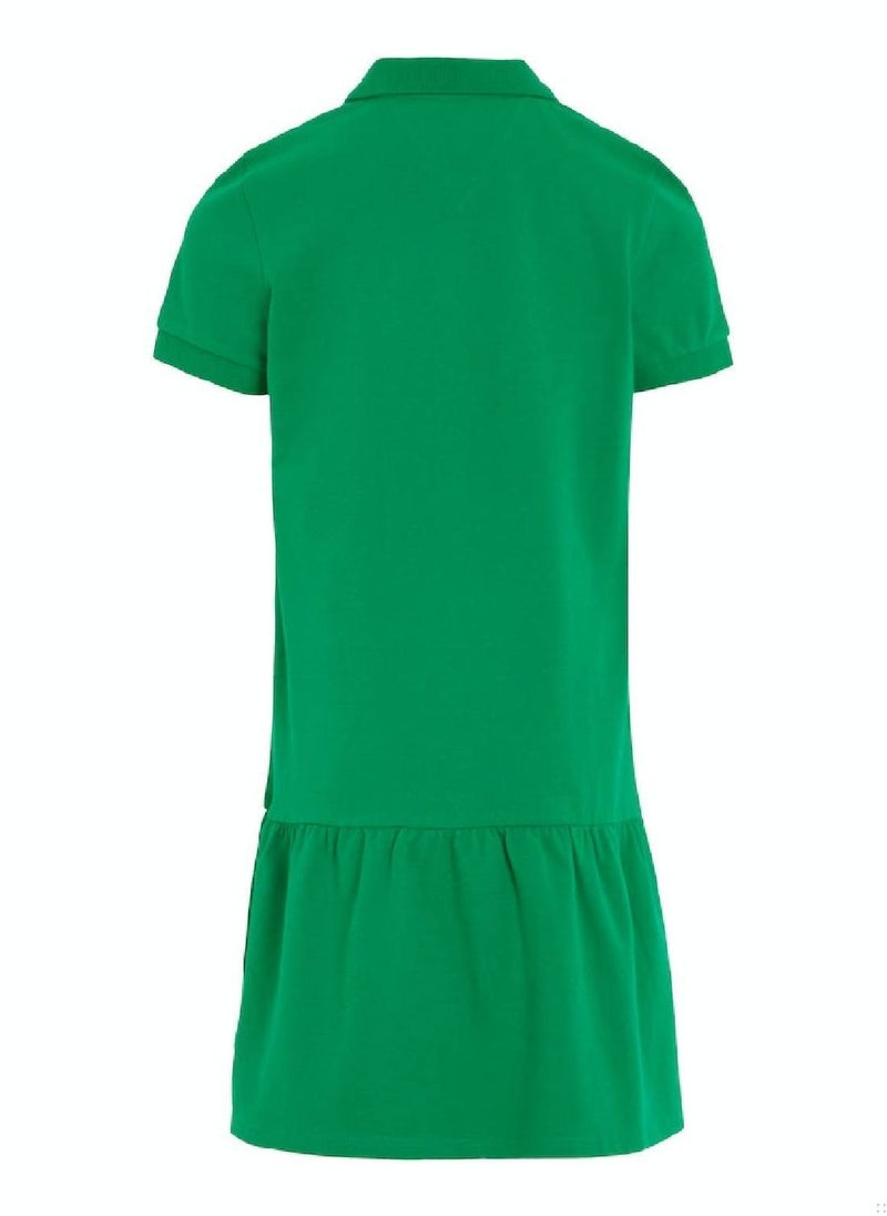 TOMMY HILFIGER - Girls' Essential Dropped Waist Polo Dress -  Stretch cotton, Green - Image 1