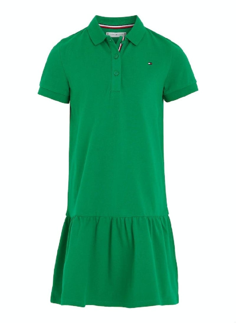 TOMMY HILFIGER - Girls' Essential Dropped Waist Polo Dress -  Stretch cotton, Green - Image 1