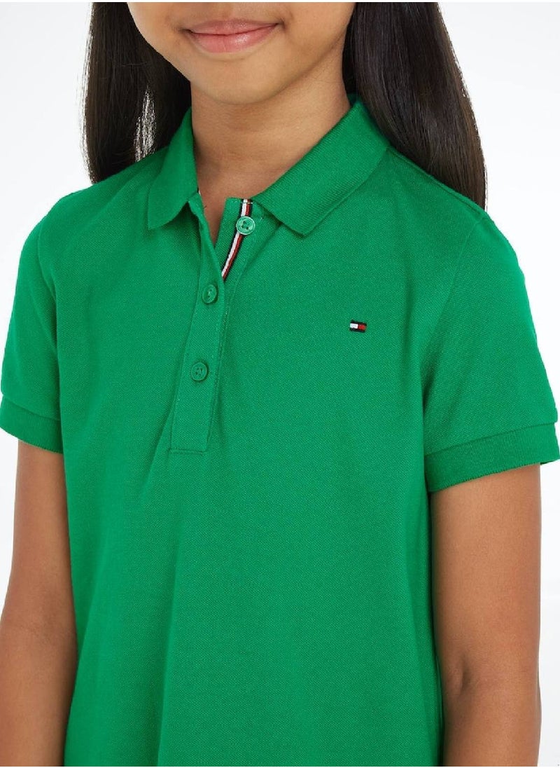 TOMMY HILFIGER - Girls' Essential Dropped Waist Polo Dress -  Stretch cotton, Green - Image 1