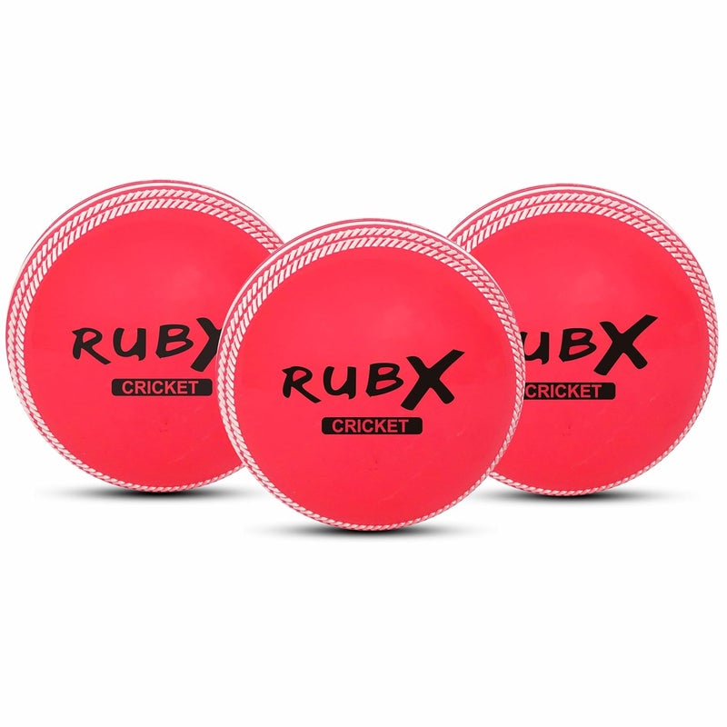 RUBX كرات كريكيت هوائية PVC T-20 بلس 110 جرام - عبوة من 3 (وردي) للعب الداخلي والخارجي، الشارع والشاطئ - Image 1