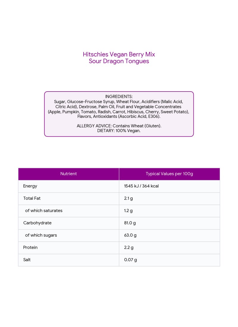 Hitschies Vegan Berry Mix Sour Dragon Tongues - Image 3