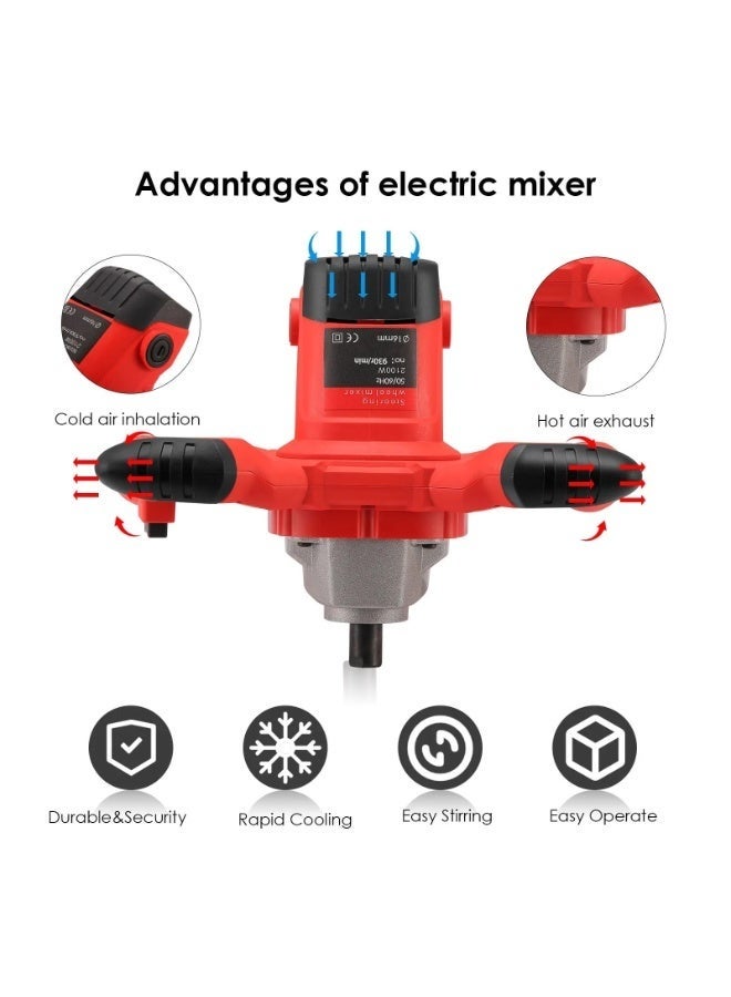 والالا خلاطة أسمنت كهربائية محمولة باليد، أداة خلط الخرسانة بقوة 2100 وات مع 6 سرعات قابلة للتعديل للطلاء والملاط والجدران الجافة والطين والجص، علف، أحمر - Image 4