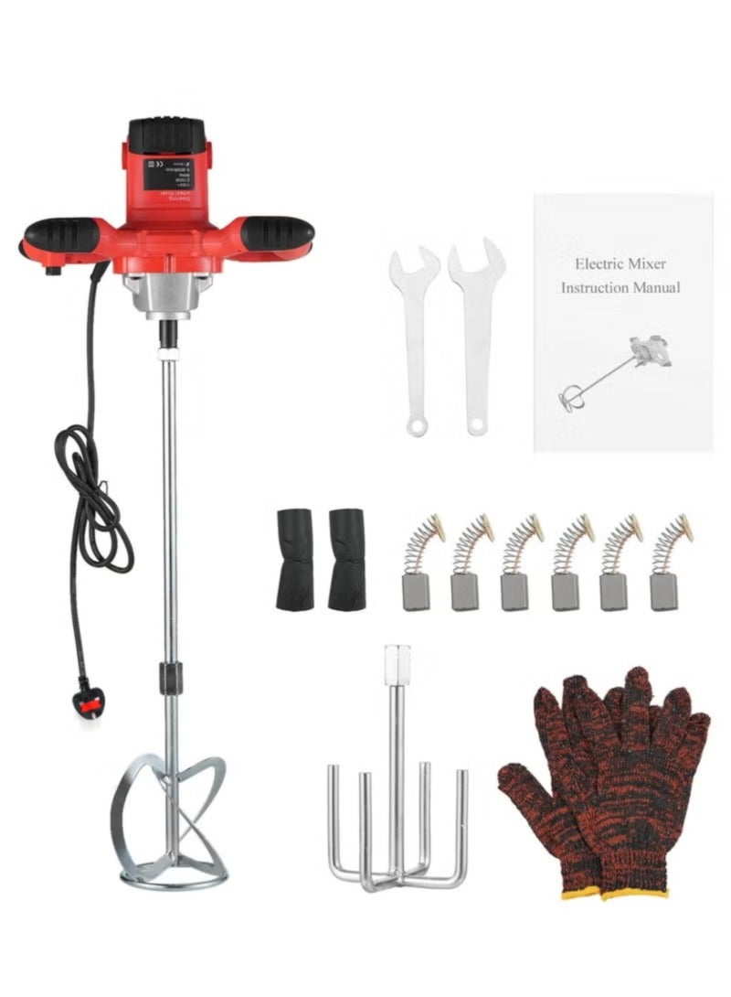 والالا خلاطة أسمنت كهربائية محمولة باليد، أداة خلط الخرسانة بقوة 2100 وات مع 6 سرعات قابلة للتعديل للطلاء والملاط والجدران الجافة والطين والجص، علف، أحمر - Image 1