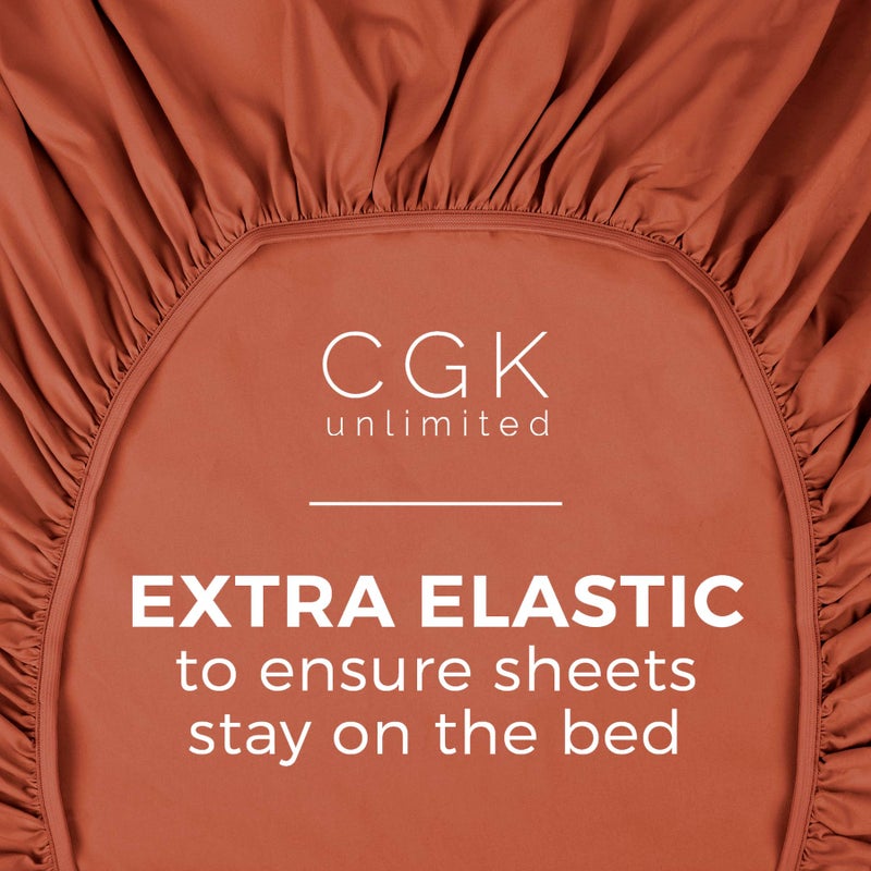 CGK Unlimited CGK Unlimited Twin XL Size Fitted Bed Sheet - Hotel Luxury - Fits Mattress Up to 16 - Extra Soft  Wrinkle Free  Breathable - Terracotta  - Image 4
