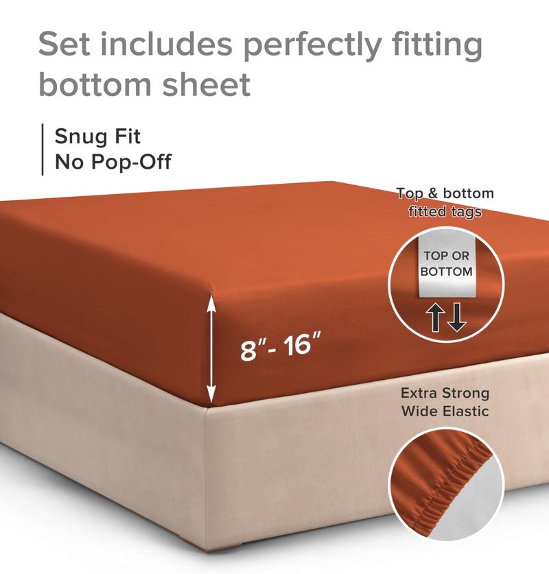 CGK Unlimited CGK Unlimited Twin XL Size Fitted Bed Sheet - Hotel Luxury - Fits Mattress Up to 16 - Extra Soft  Wrinkle Free  Breathable - Terracotta  - Image 3