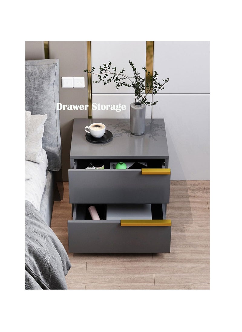 2 Drawers Nightstand Table Modern Side Table With Drawer For Bedroom Small Space Bedside Table with Storage Living Room Sofa End Table Home Storage Cabinet Desk (CT042-Grey)