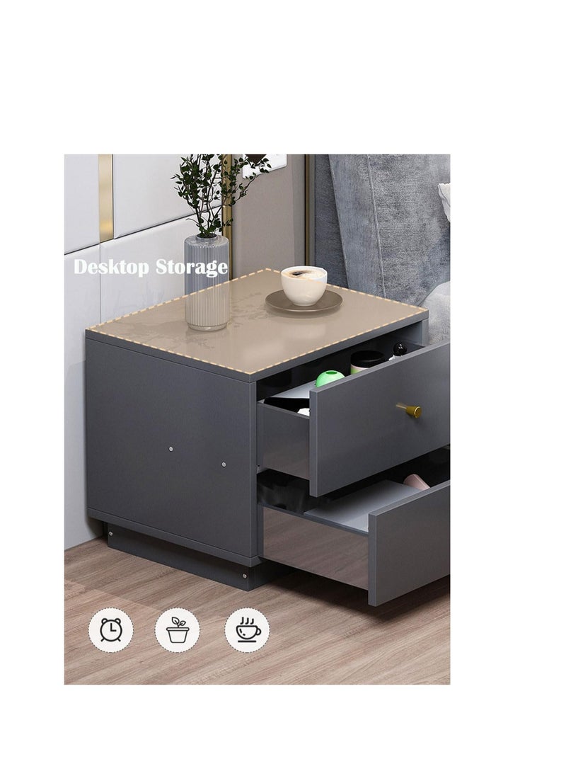 2 Drawers Nightstand Table Modern Side Table With Drawer For Bedroom Small Space Bedside Table with Storage Living Room Sofa End Table Home Storage Cabinet Desk (CT042-Grey)