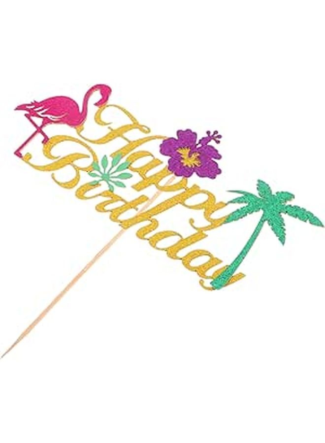 Flamingo Cake Topper Pink Tropical Hawaiian Summer Beach Luau Pool Party Decoration - Image 1