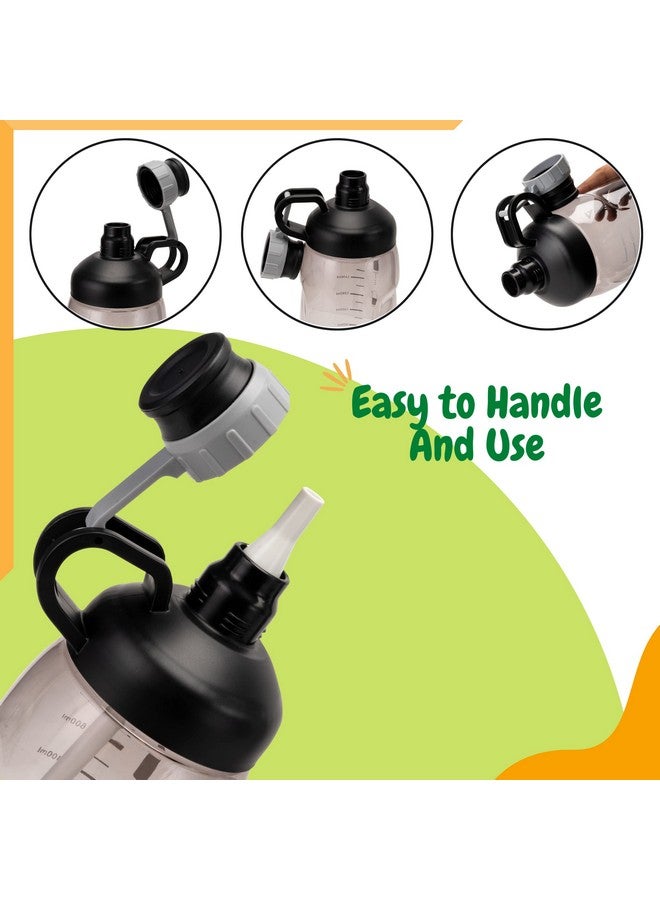 ABSTRACT 2 Litre Water Bottle with Straw & Cleaning Brush - Aesthetic Gym Bottle for Men & Women - Motivational Water Sipper with Measurement Markings - Cute Sports Water Bottle, Plastic, grey - Image 3