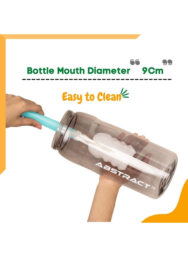 ABSTRACT 2 Litre Water Bottle with Straw & Cleaning Brush - Aesthetic Gym Bottle for Men & Women - Motivational Water Sipper with Measurement Markings - Cute Sports Water Bottle, Plastic, grey - Image 4