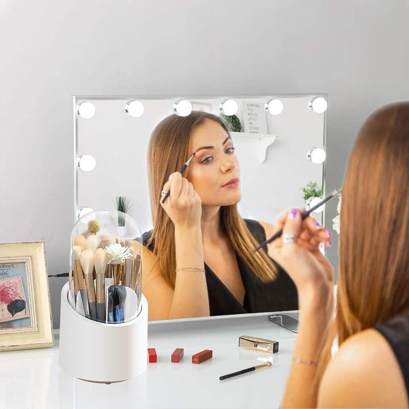 Niralasa Niralasa Makeup Brush Holder with Lid 360 Rotating Makeup Organizers with Clear Acrylic Cover Cosmetic Brush Storage Box for Desk - Image 3
