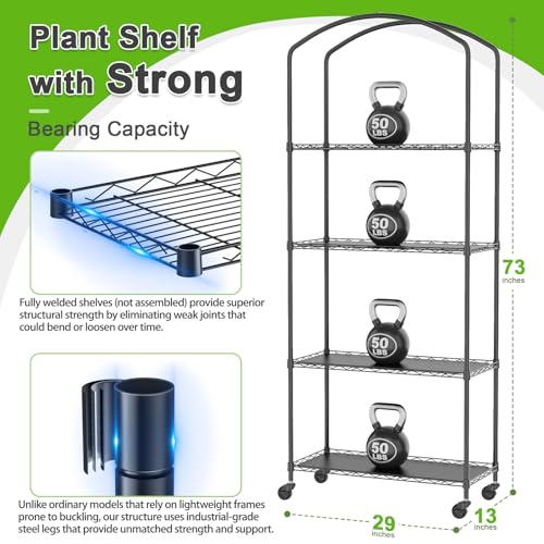 Abimars 4-Tier Greenhouse with Wheels, Height-Adjustable Shelves Metal Plant Shelf with PVC Cover for Seed Starting Trays, Seedling Pots, Plant Pots, 13x29x73inch - Image 2