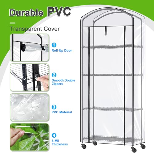 Abimars 4-Tier Greenhouse with Wheels, Height-Adjustable Shelves Metal Plant Shelf with PVC Cover for Seed Starting Trays, Seedling Pots, Plant Pots, 13x29x73inch - Image 5