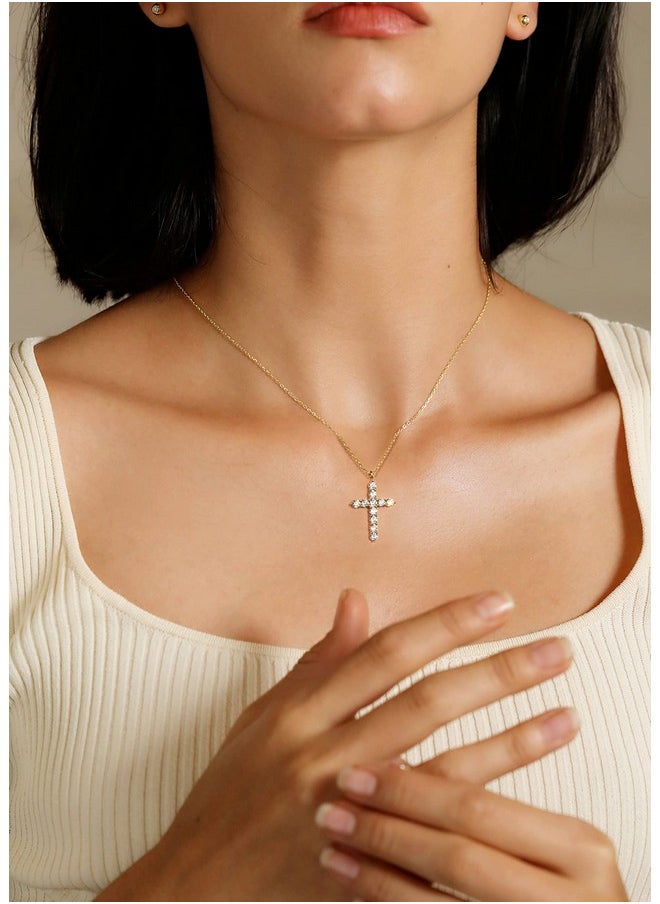 S.Leaf - Cross Necklace For Women Cross Chain Sterling Silver Cross Cubic Zirconia Necklace Gold Cross Necklace Simple Dainty Necklace Anniversary Birthday Gifts For Women - Image 1