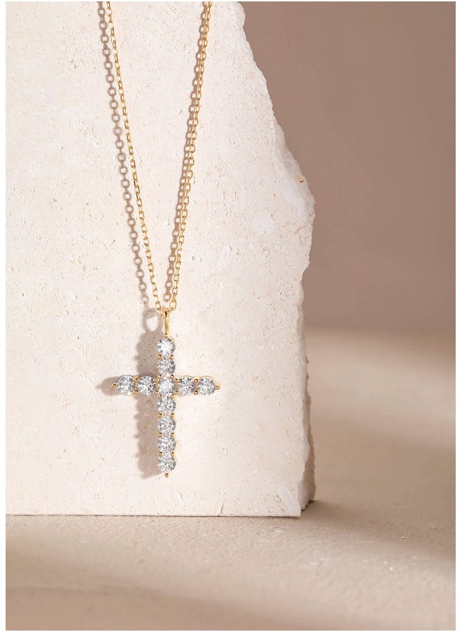 S.Leaf - Cross Necklace For Women Cross Chain Sterling Silver Cross Cubic Zirconia Necklace Gold Cross Necklace Simple Dainty Necklace Anniversary Birthday Gifts For Women - Image 1