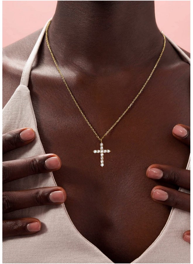 S.Leaf - Cross Necklace For Women Cross Chain Sterling Silver Cross Cubic Zirconia Necklace Gold Cross Necklace Simple Dainty Necklace Anniversary Birthday Gifts For Women - Image 1