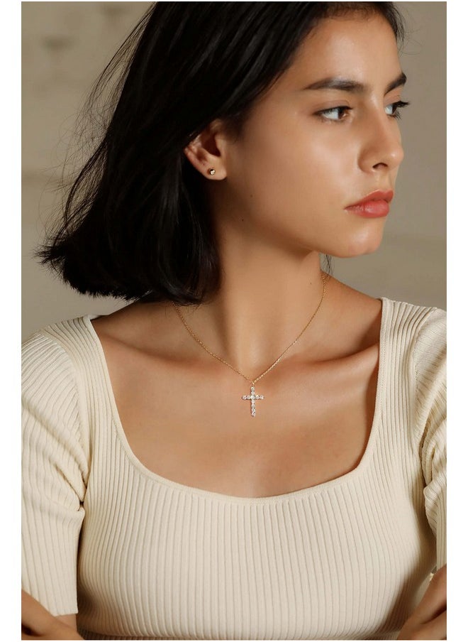 S.Leaf - Cross Necklace For Women Cross Chain Sterling Silver Cross Cubic Zirconia Necklace Gold Cross Necklace Simple Dainty Necklace Anniversary Birthday Gifts For Women - Image 1